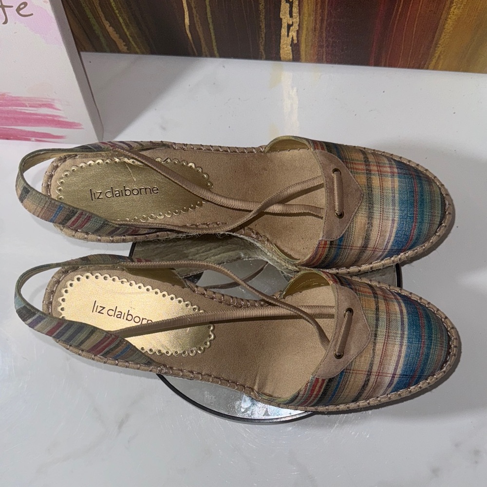 Liz Claiborne Brynn Multicolor Plaid Espadrille Wedges - Size 10M - Picture 8 of 12